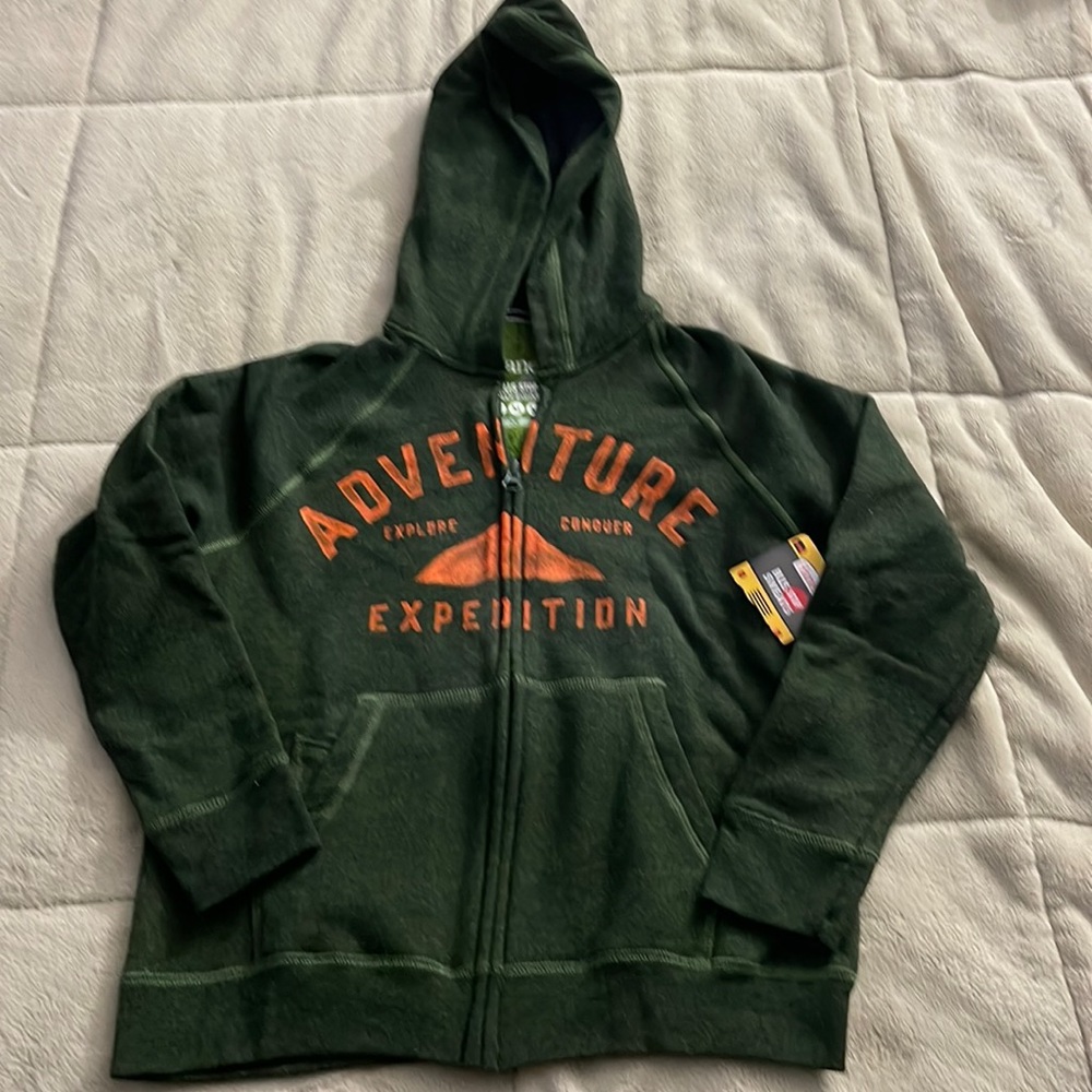 Hanes Bus Stop Sweats green youth hooded zip up sweatshirt, size Medium NEW